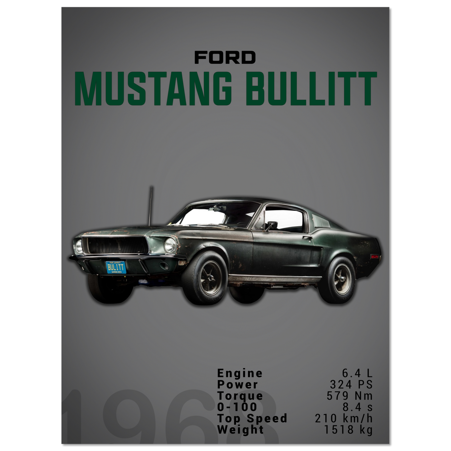 Ford Mustang 1968 Bullitt Fastback (MUSTANG12D)