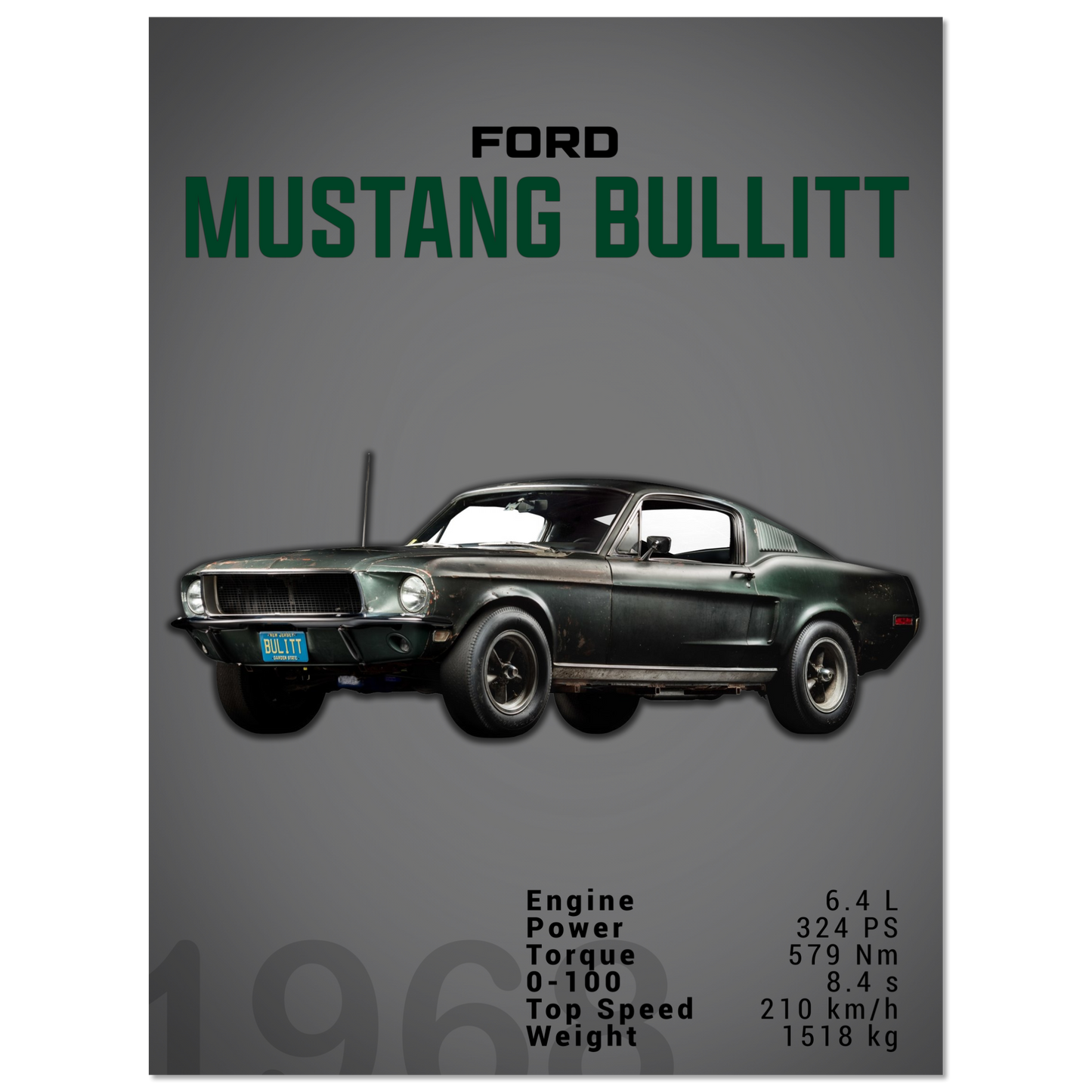 Ford Mustang 1968 Bullitt Fastback (MUSTANG12D)