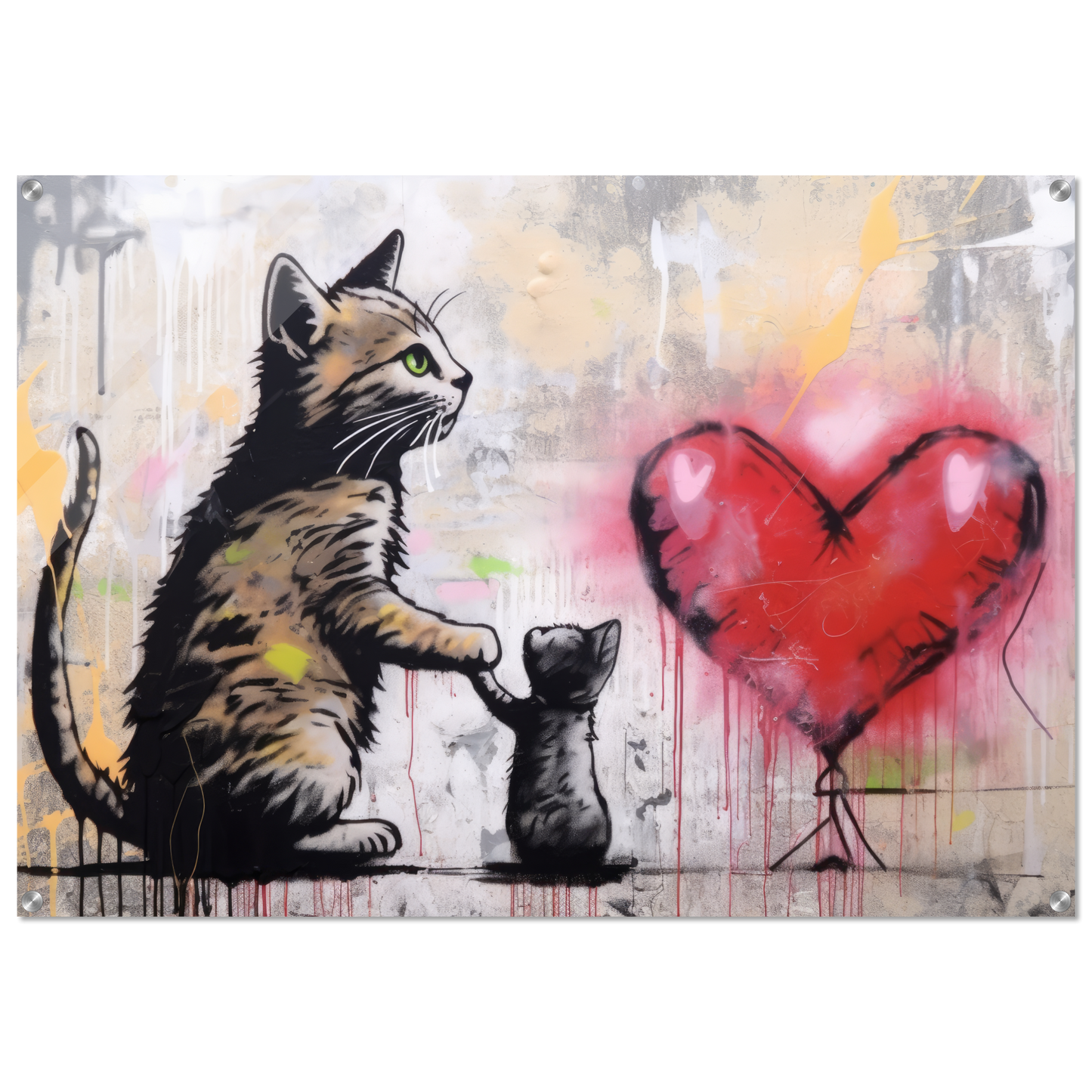 Katzen Mama mit Kind und Herz - Banksy Street-Art Style (STREET09)