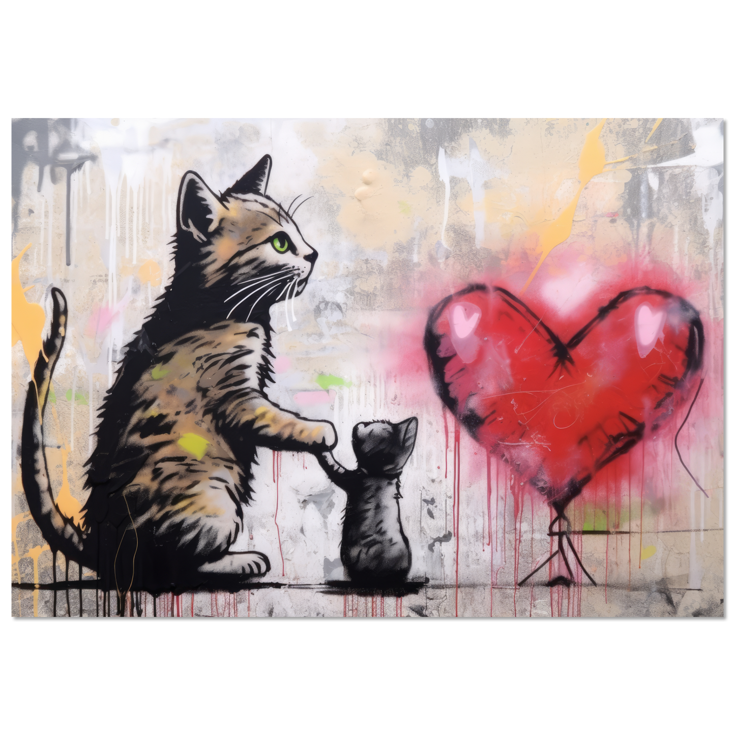 Katzen Mama mit Kind und Herz - Banksy Street-Art Style (STREET09)