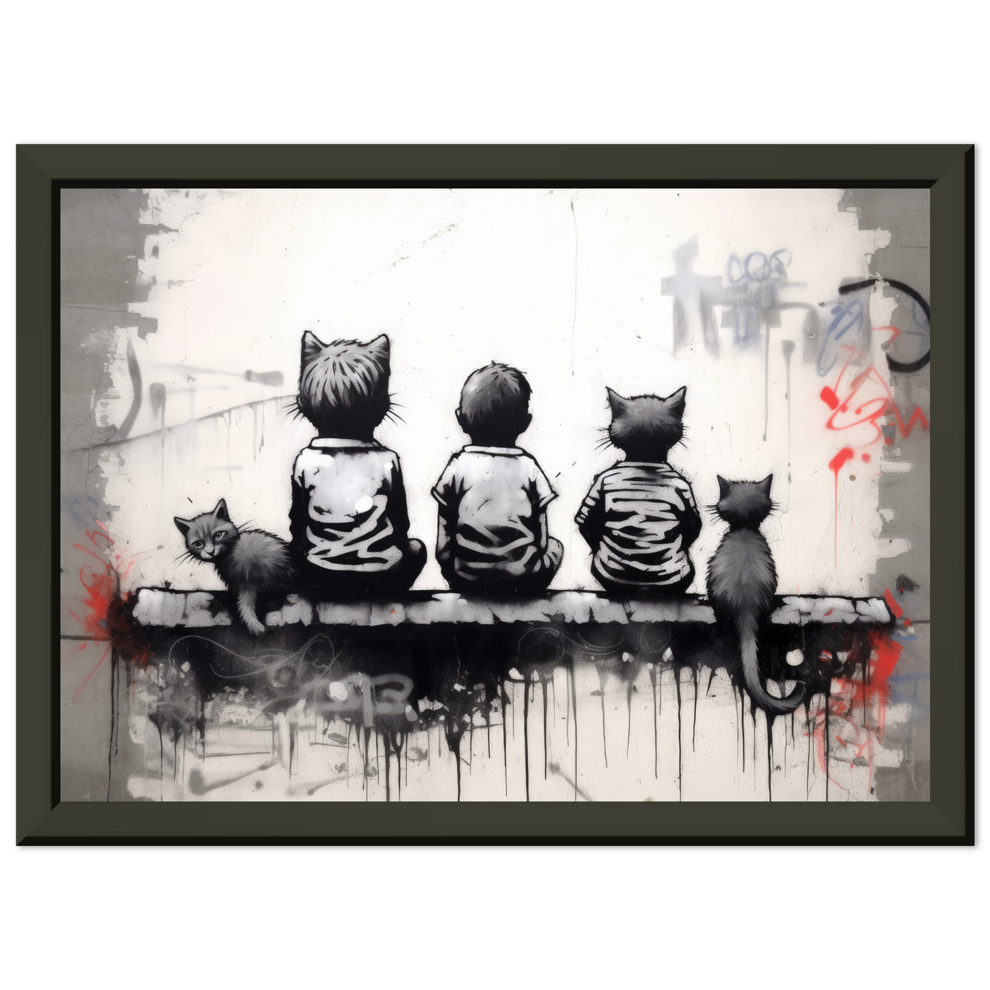 Katzen Kinder auf Mauer - Banksy Street-Art Style (STREET08)