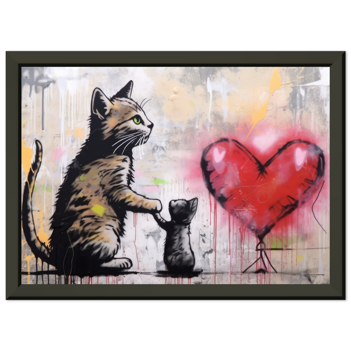 Katzen Mama mit Kind und Herz - Banksy Street-Art Style (STREET09)