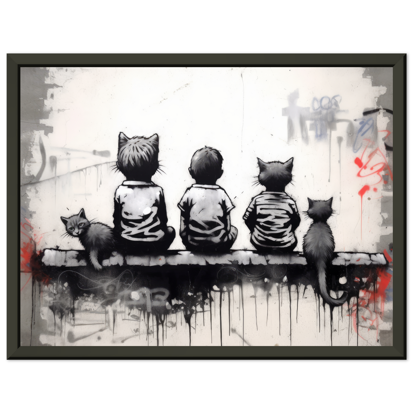 Katzen Kinder auf Mauer - Banksy Street-Art Style (STREET08)
