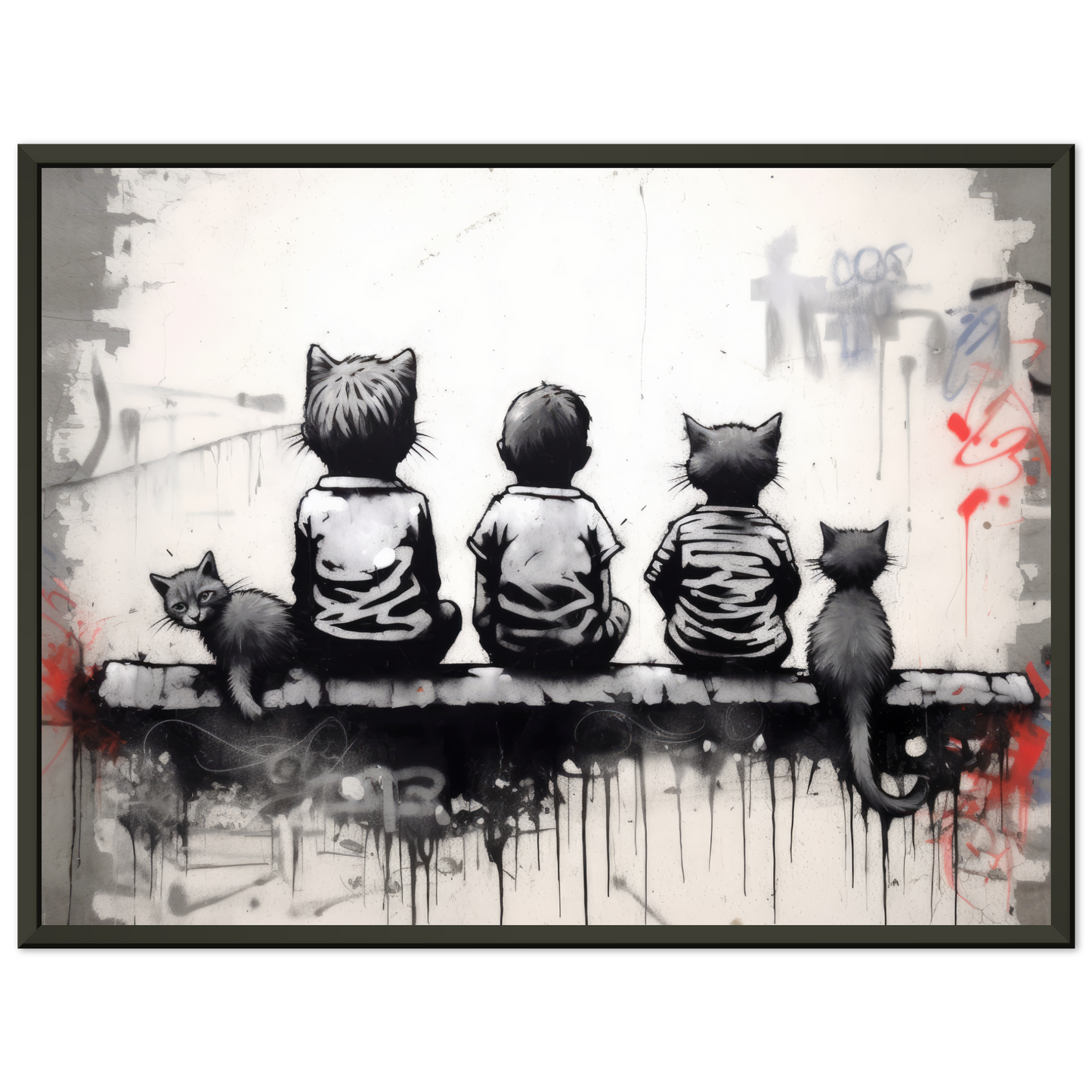Katzen Kinder auf Mauer - Banksy Street-Art Style (STREET08)