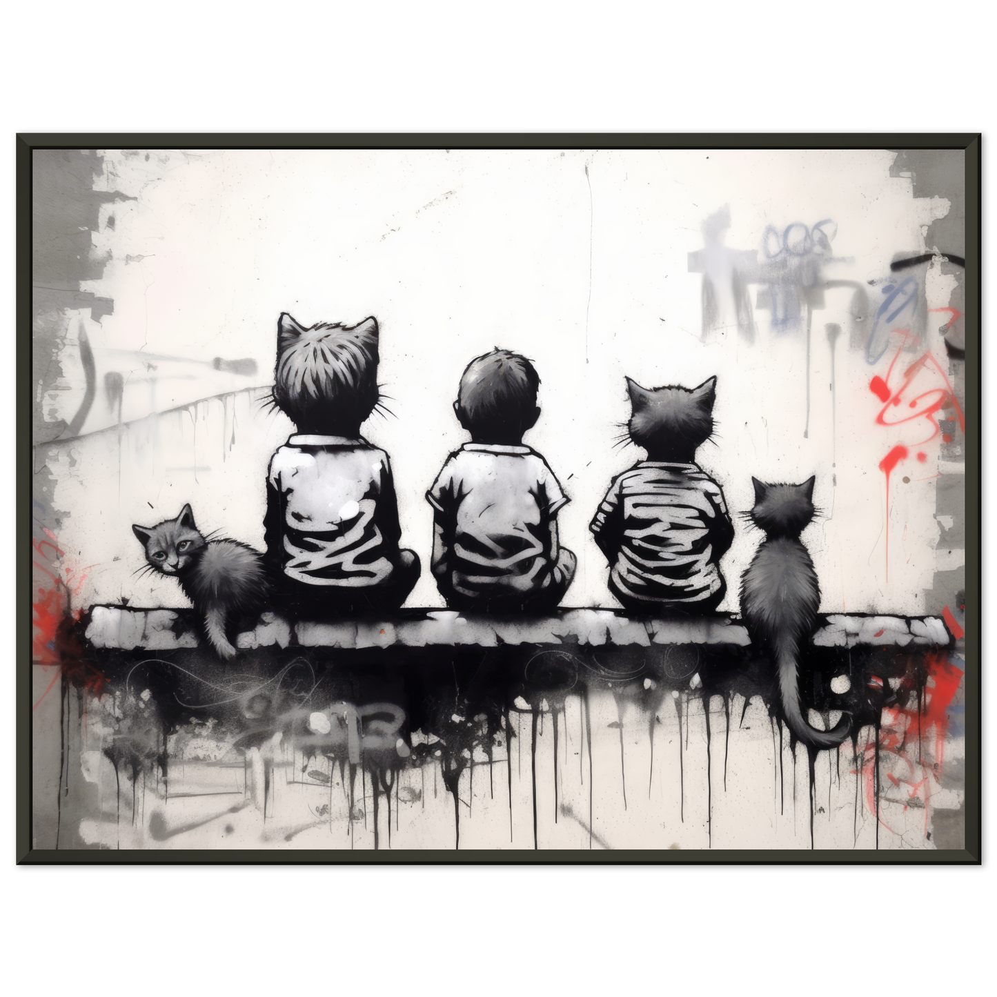 Katzen Kinder auf Mauer - Banksy Street-Art Style (STREET08)
