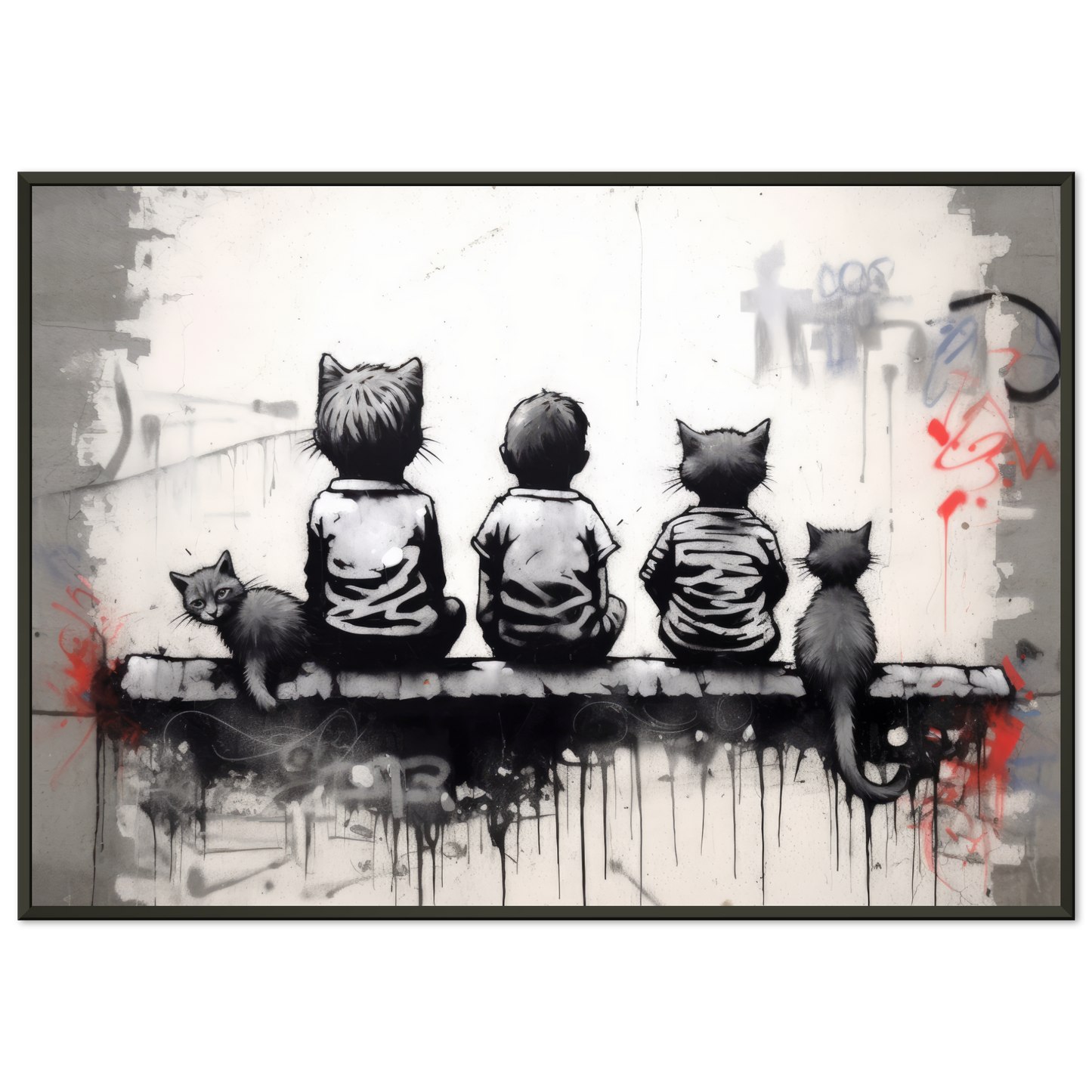 Katzen Kinder auf Mauer - Banksy Street-Art Style (STREET08)
