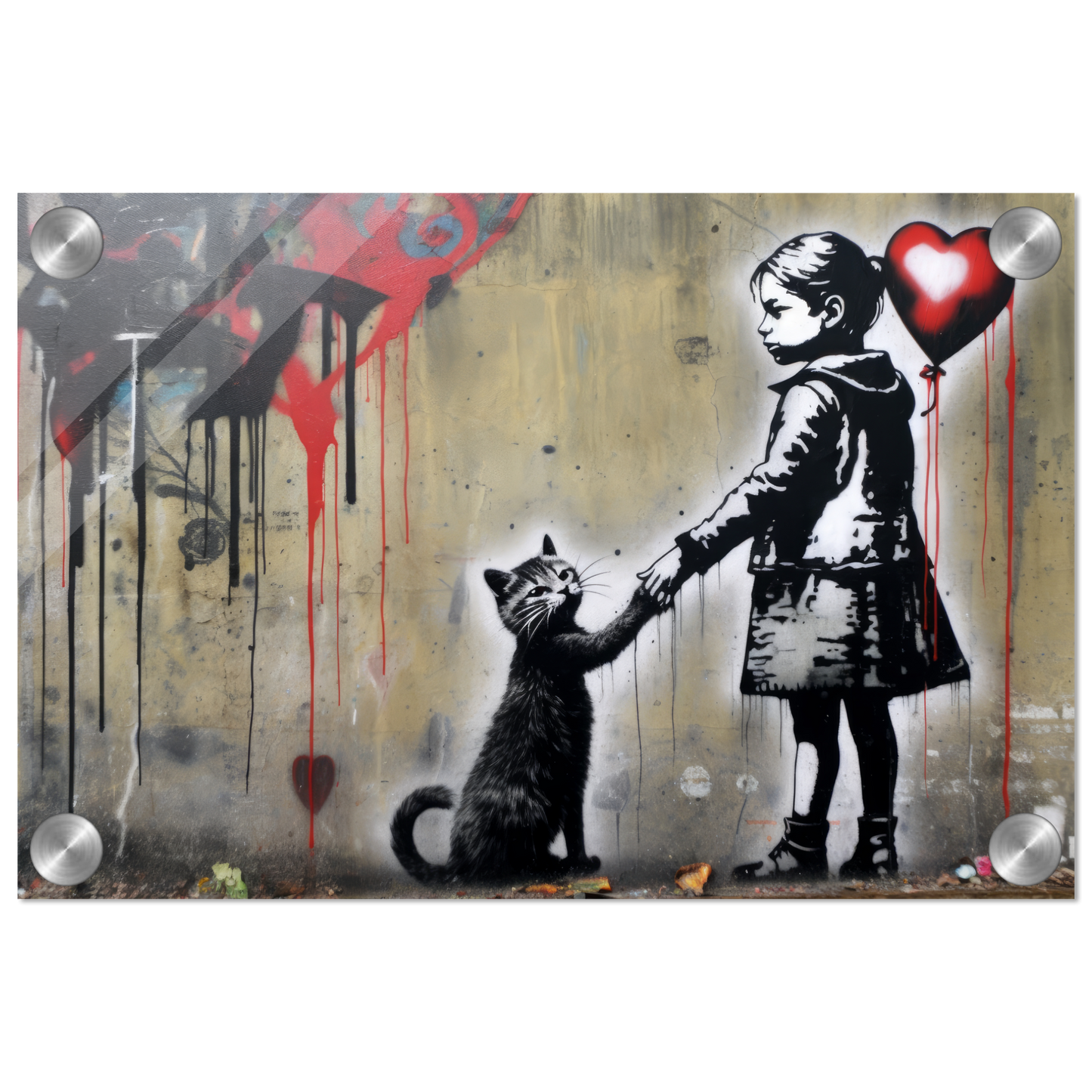 Kind mit Ballon und Katze - Banksy Street-Art Style (STREET01)