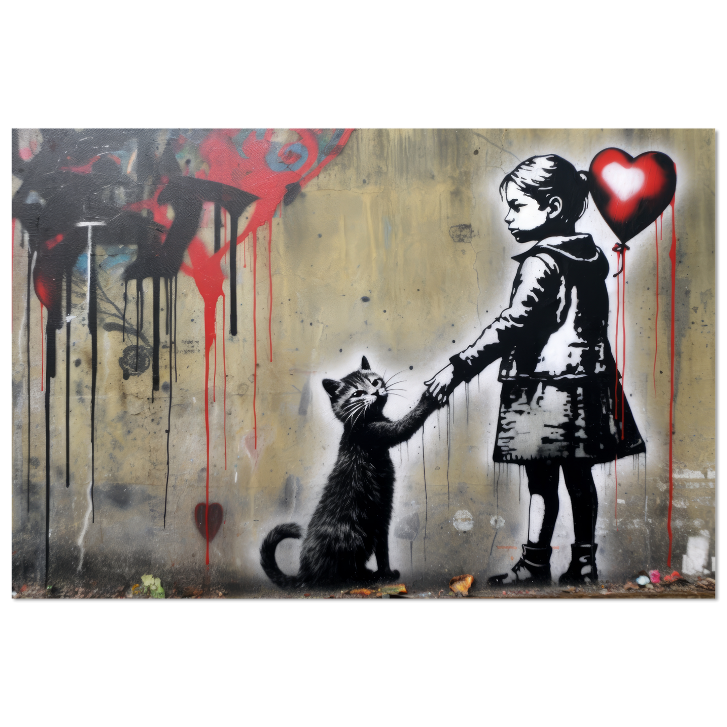 Kind mit Ballon und Katze - Banksy Street-Art Style (STREET01)