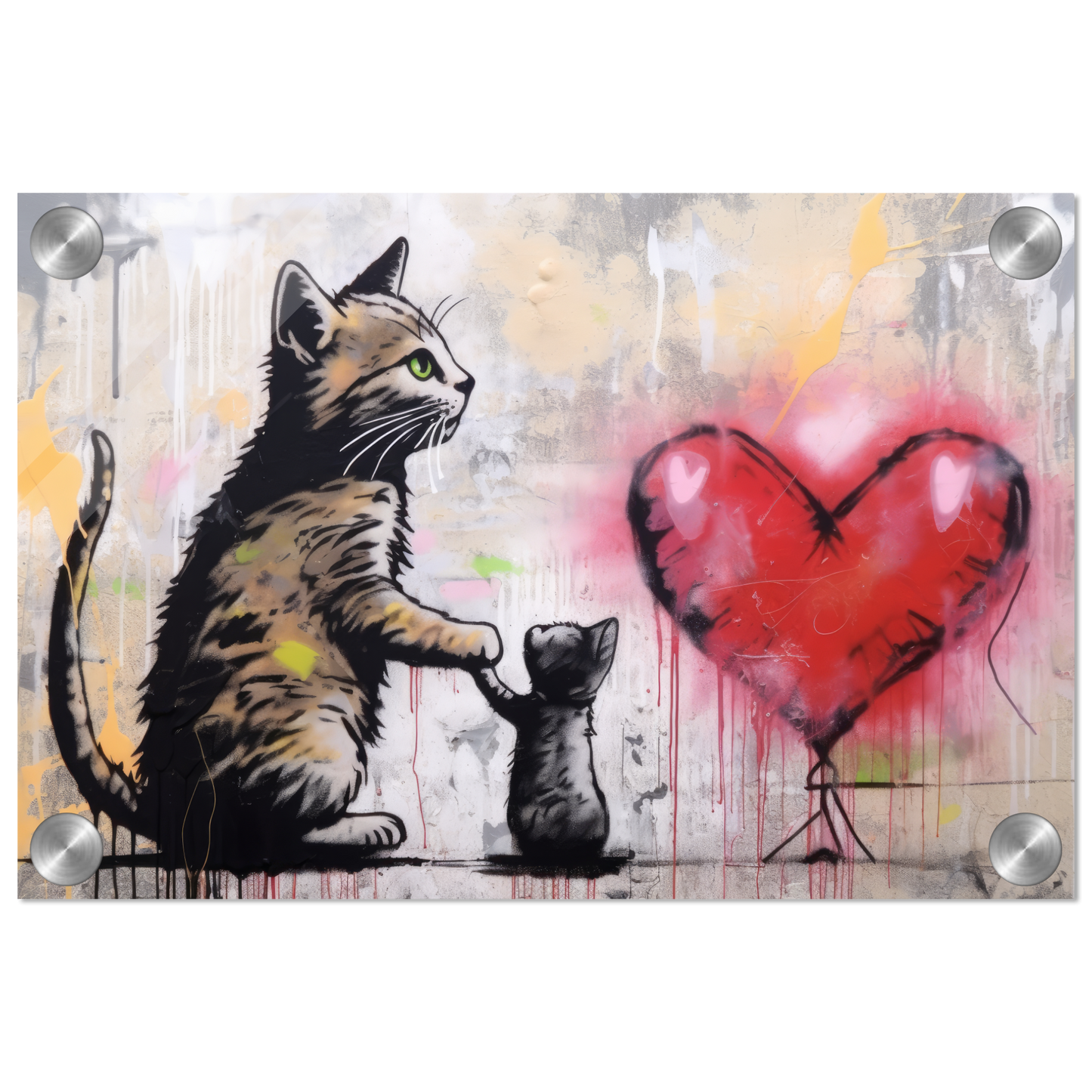 Katzen Mama mit Kind und Herz - Banksy Street-Art Style (STREET09)