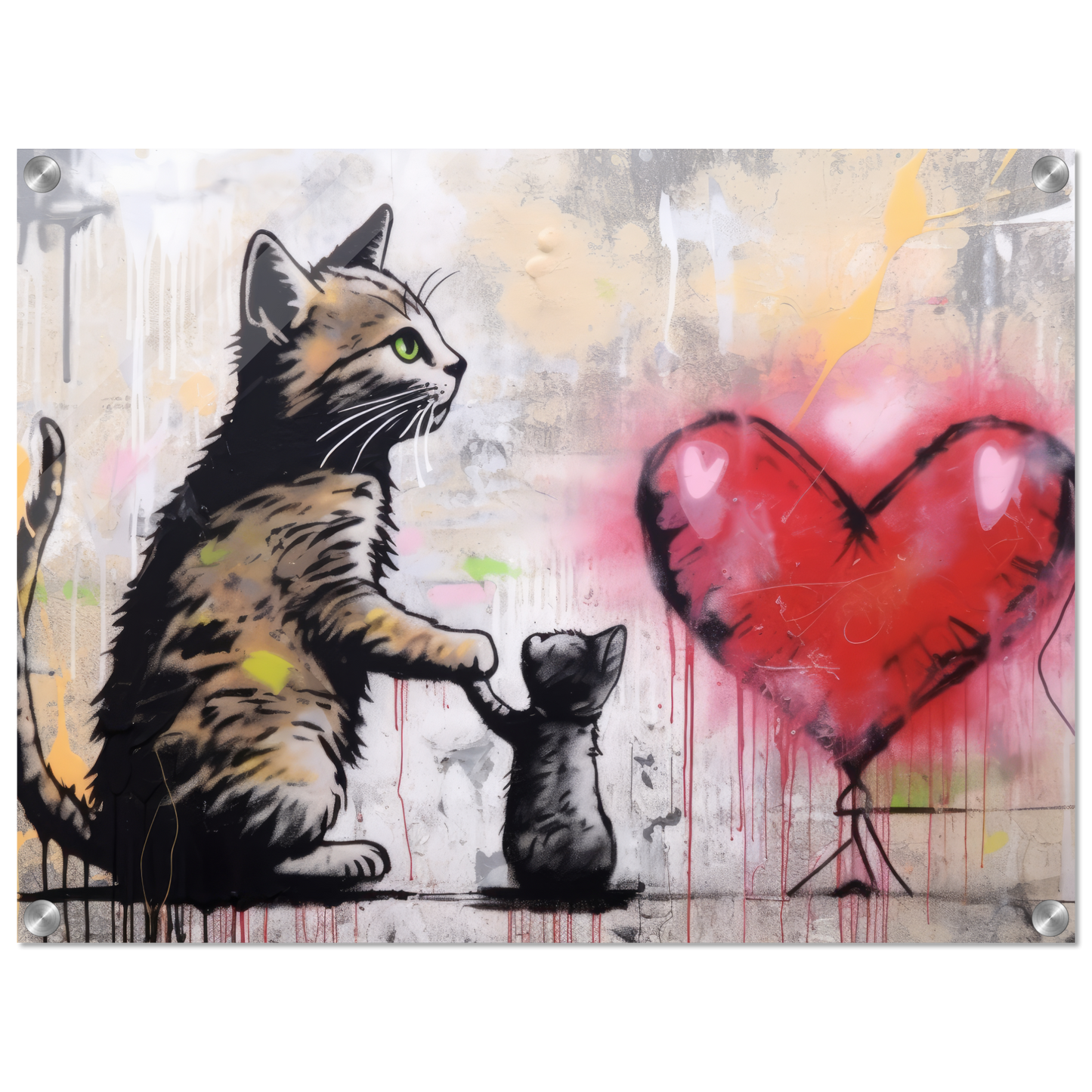 Katzen Mama mit Kind und Herz - Banksy Street-Art Style (STREET09)