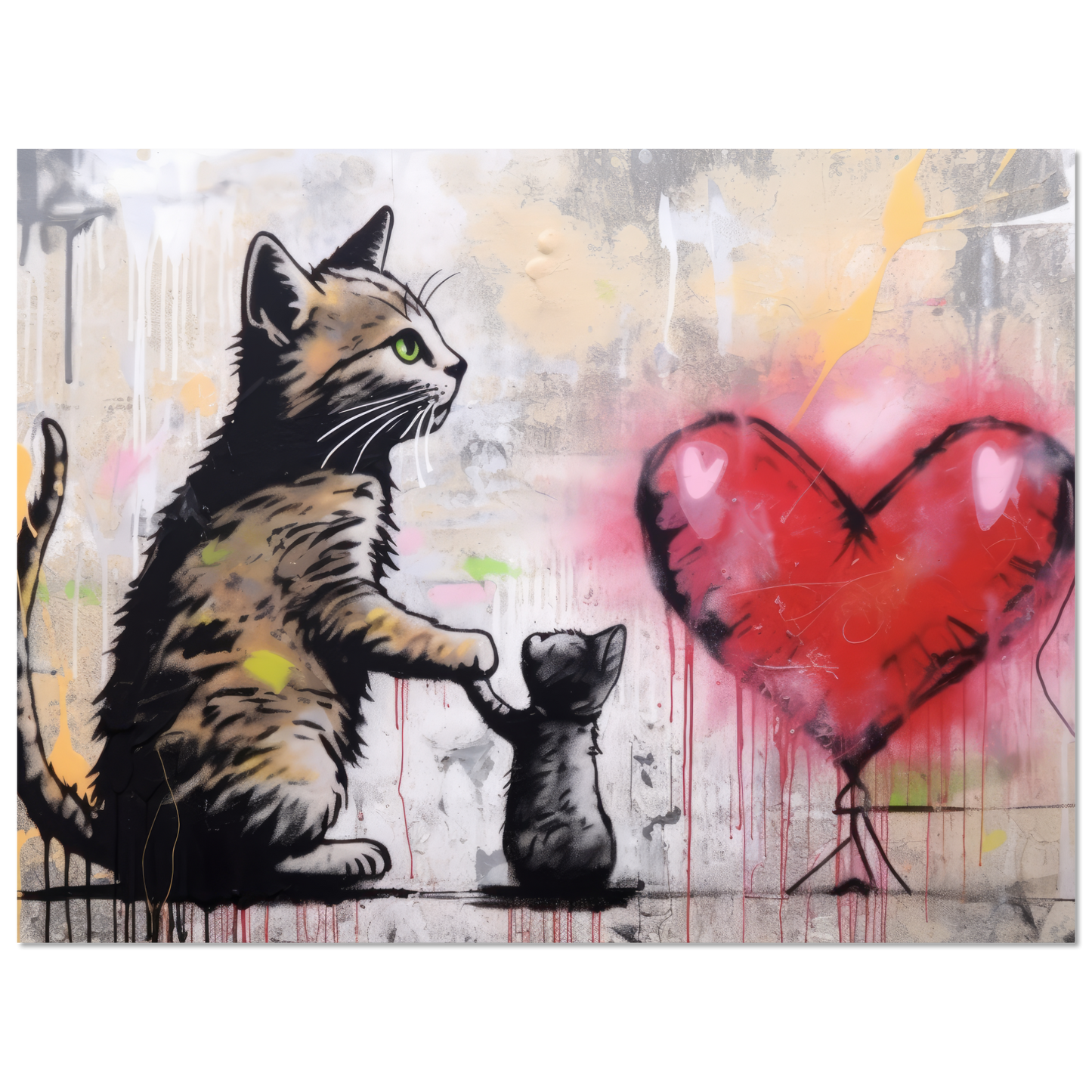 Katzen Mama mit Kind und Herz - Banksy Street-Art Style (STREET09)