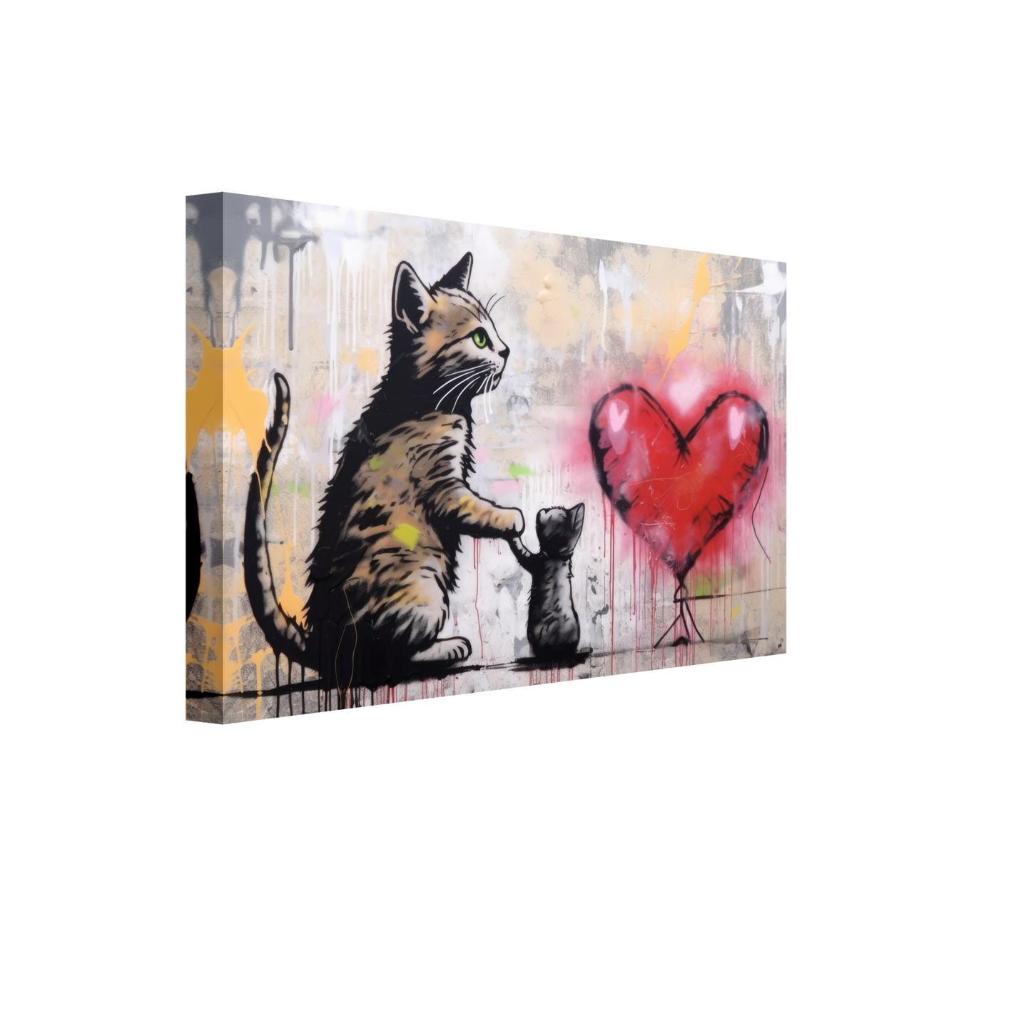 Katzen Mama mit Kind und Herz - Banksy Street-Art Style (STREET09)