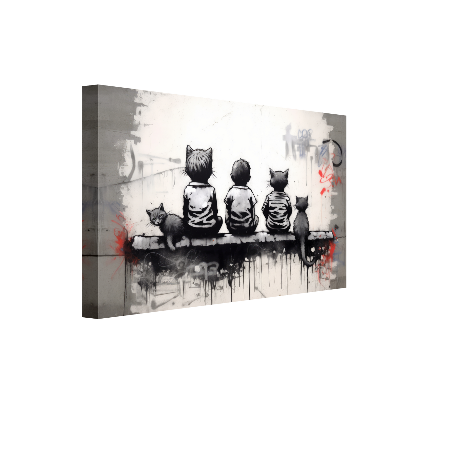 Katzen Kinder auf Mauer - Banksy Street-Art Style (STREET08)