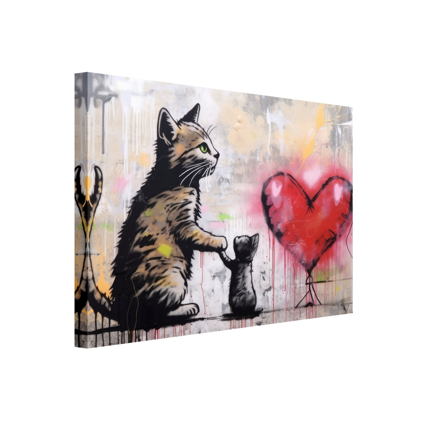 Katzen Mama mit Kind und Herz - Banksy Street-Art Style (STREET09)