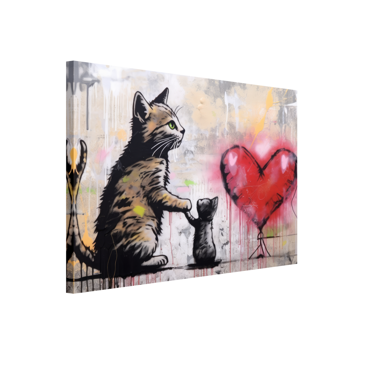 Katzen Mama mit Kind und Herz - Banksy Street-Art Style (STREET09)