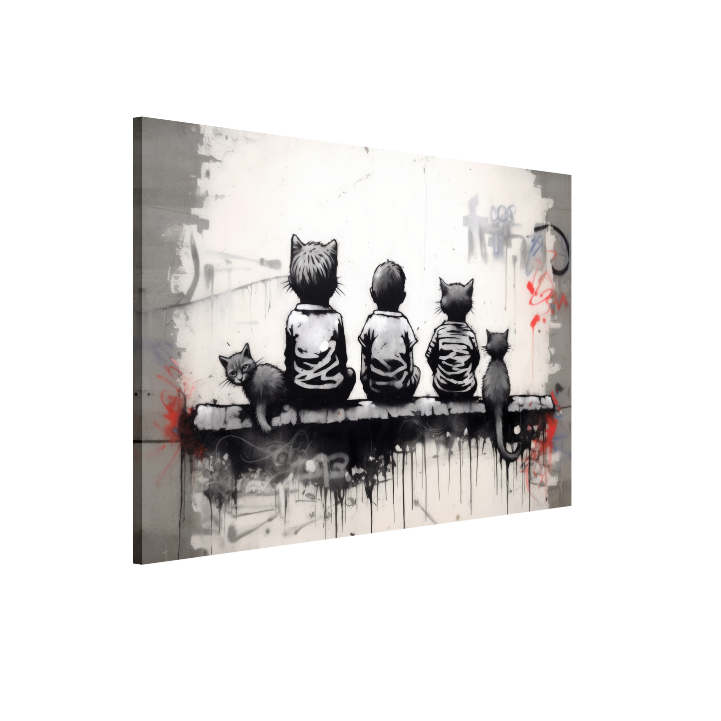 Katzen Kinder auf Mauer - Banksy Street-Art Style (STREET08)
