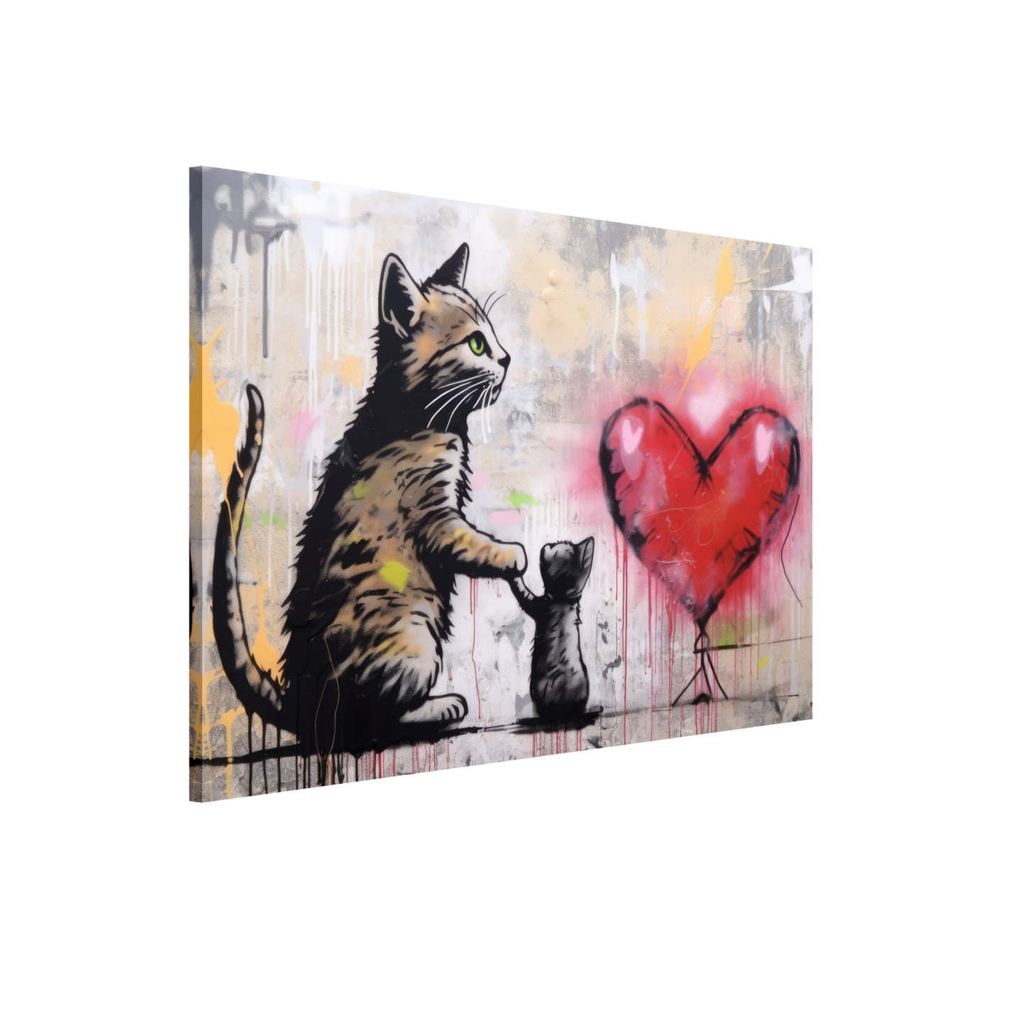 Katzen Mama mit Kind und Herz - Banksy Street-Art Style (STREET09)