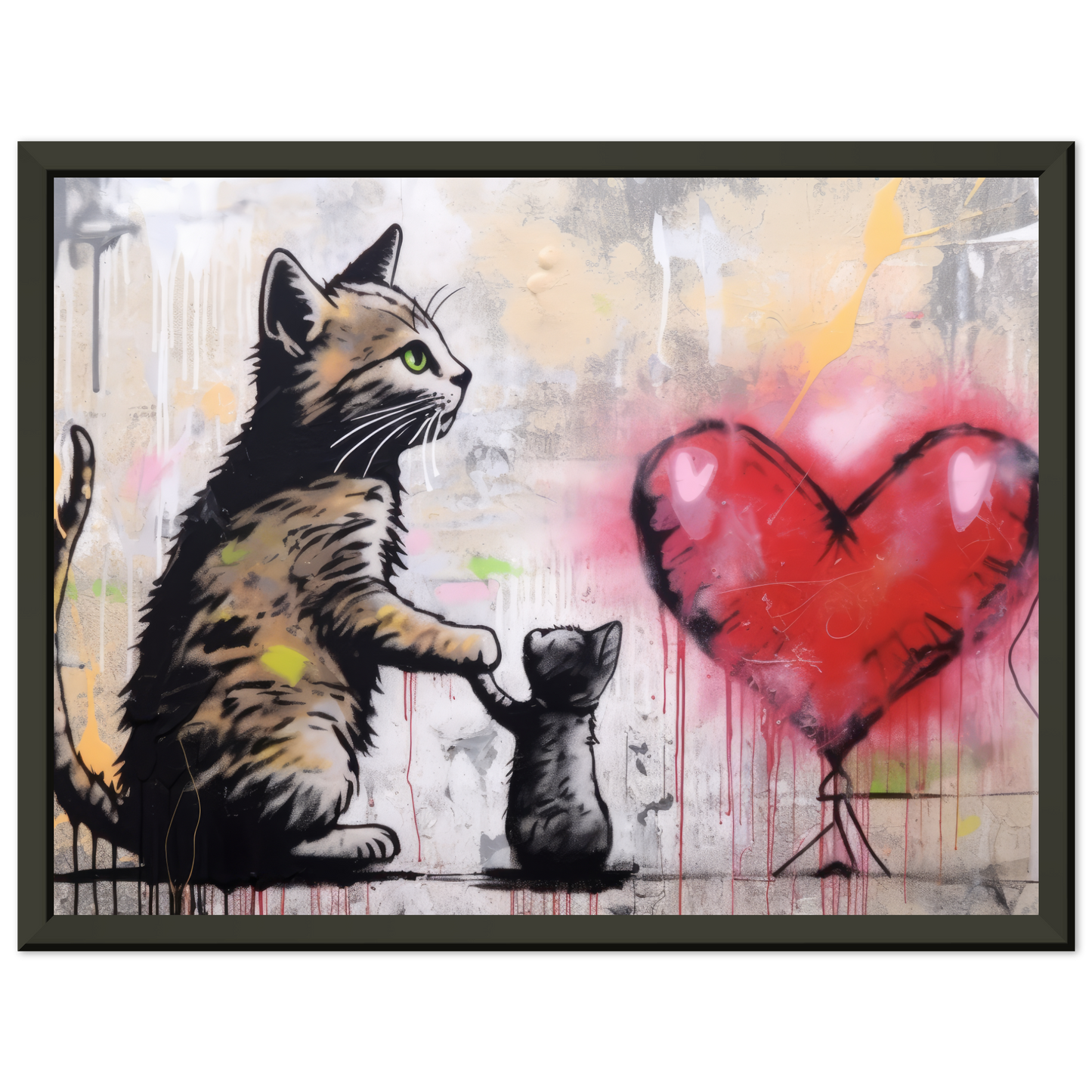 Katzen Mama mit Kind und Herz - Banksy Street-Art Style (STREET09)