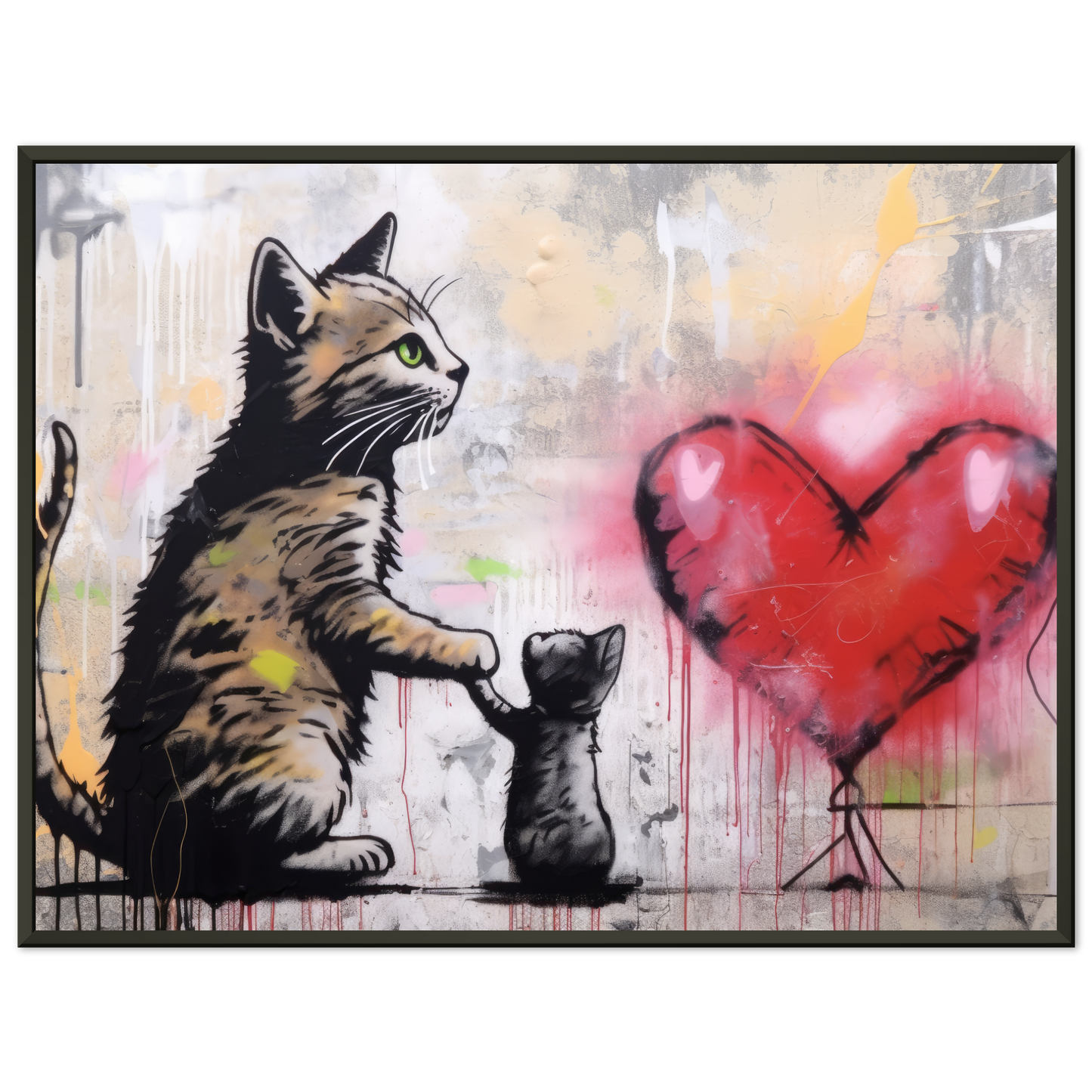 Katzen Mama mit Kind und Herz - Banksy Street-Art Style (STREET09)