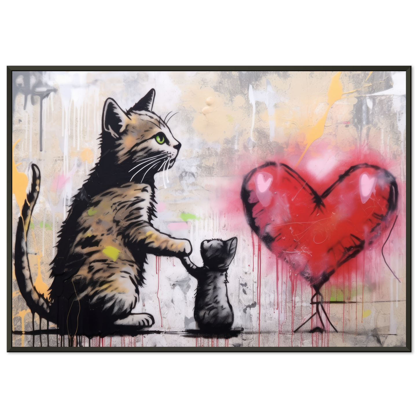 Katzen Mama mit Kind und Herz - Banksy Street-Art Style (STREET09)