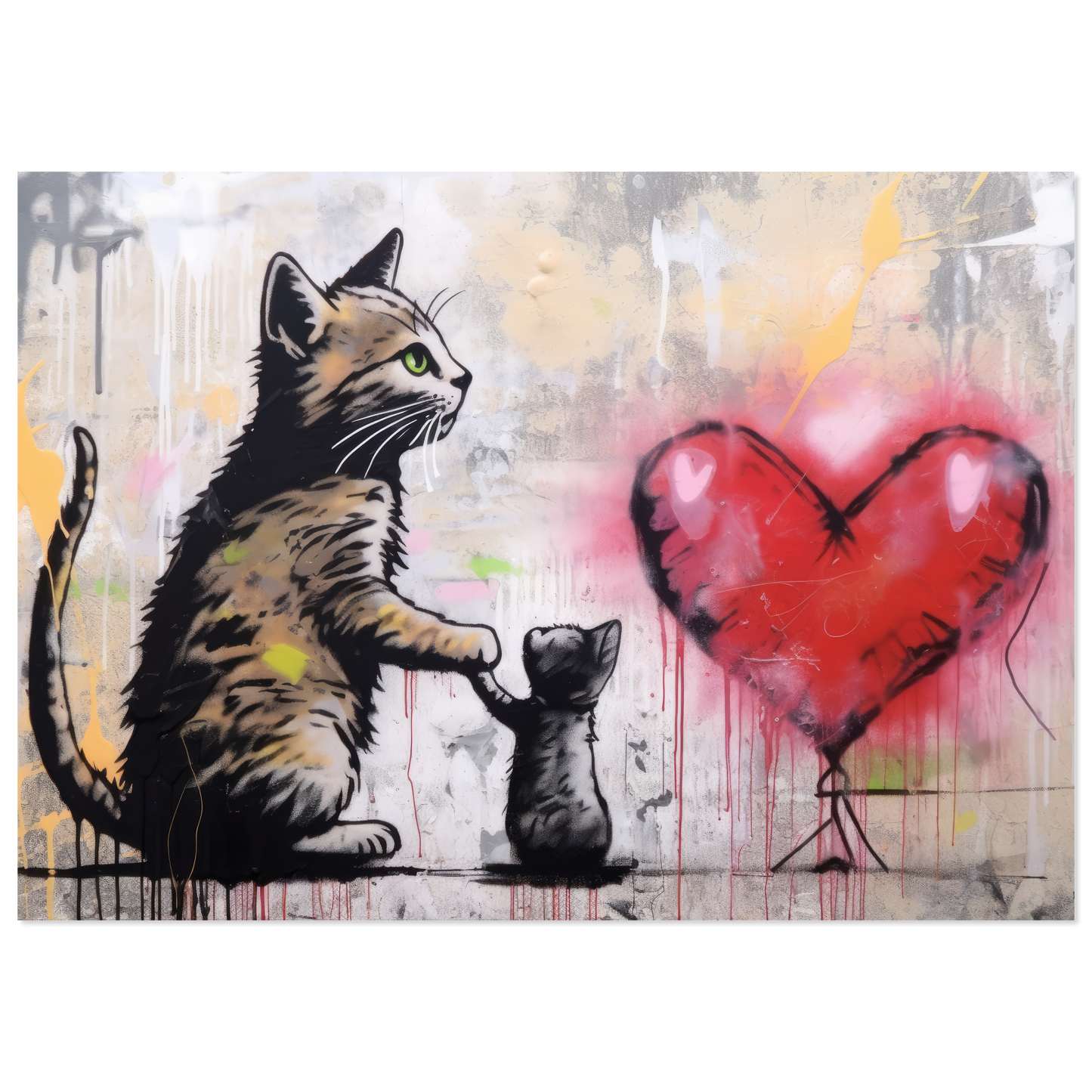 Katzen Mama mit Kind und Herz - Banksy Street-Art Style (STREET09)