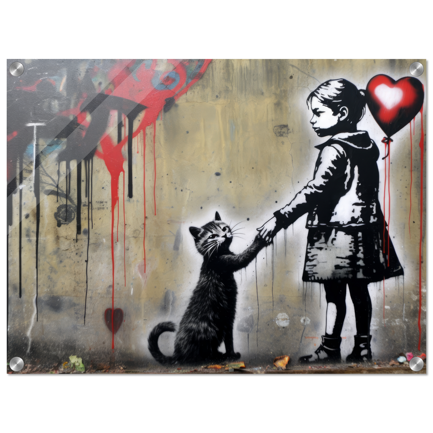 Kind mit Ballon und Katze - Banksy Street-Art Style (STREET01)
