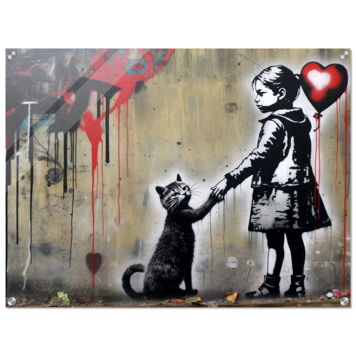 Kind mit Ballon und Katze - Banksy Street-Art Style (STREET01)