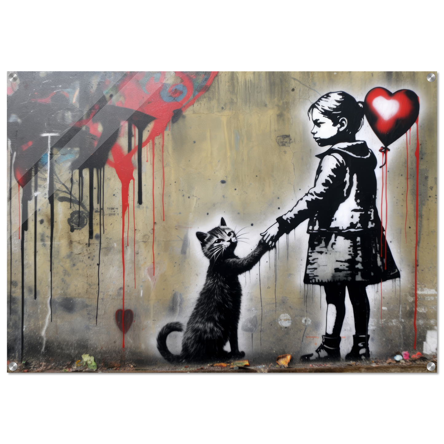 Kind mit Ballon und Katze - Banksy Street-Art Style (STREET01)