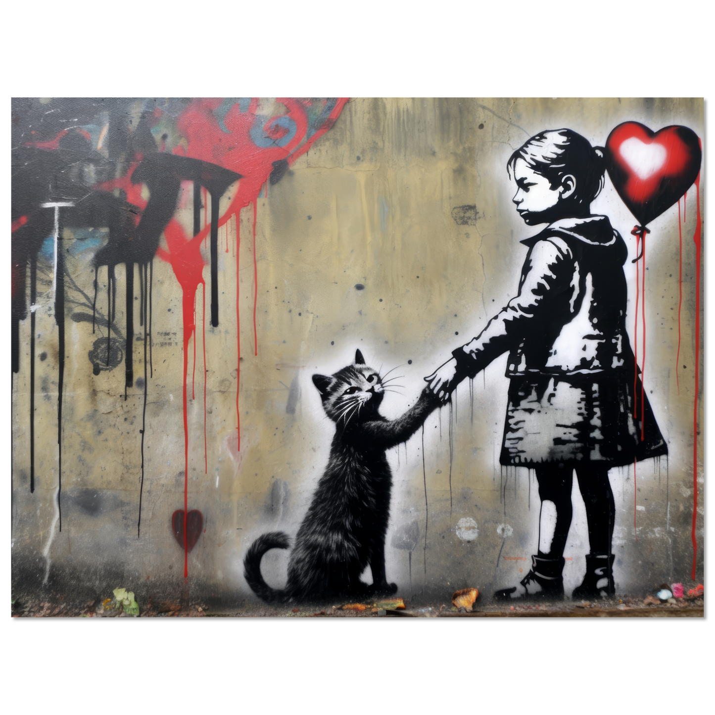 Kind mit Ballon und Katze - Banksy Street-Art Style (STREET01)