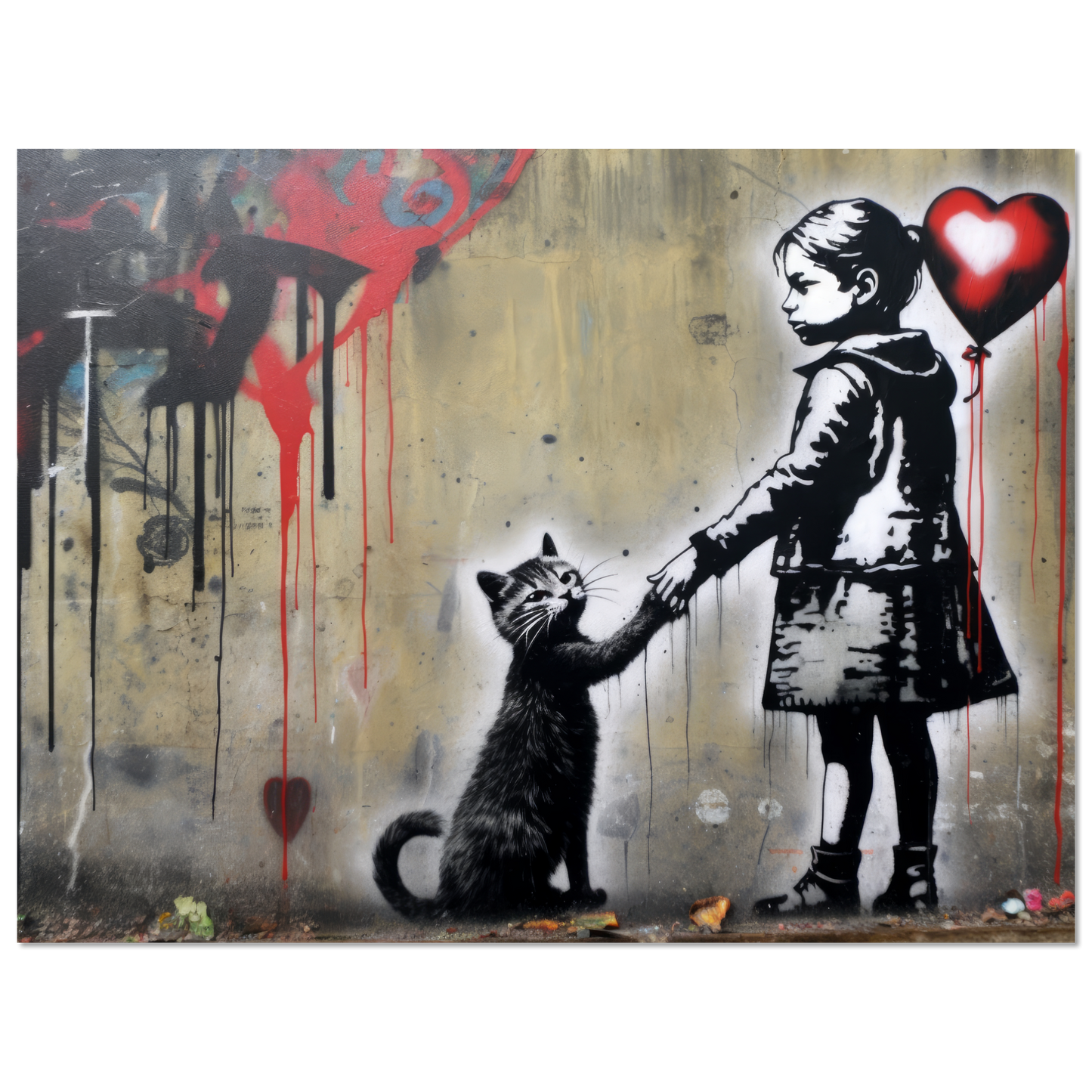 Kind mit Ballon und Katze - Banksy Street-Art Style (STREET01)