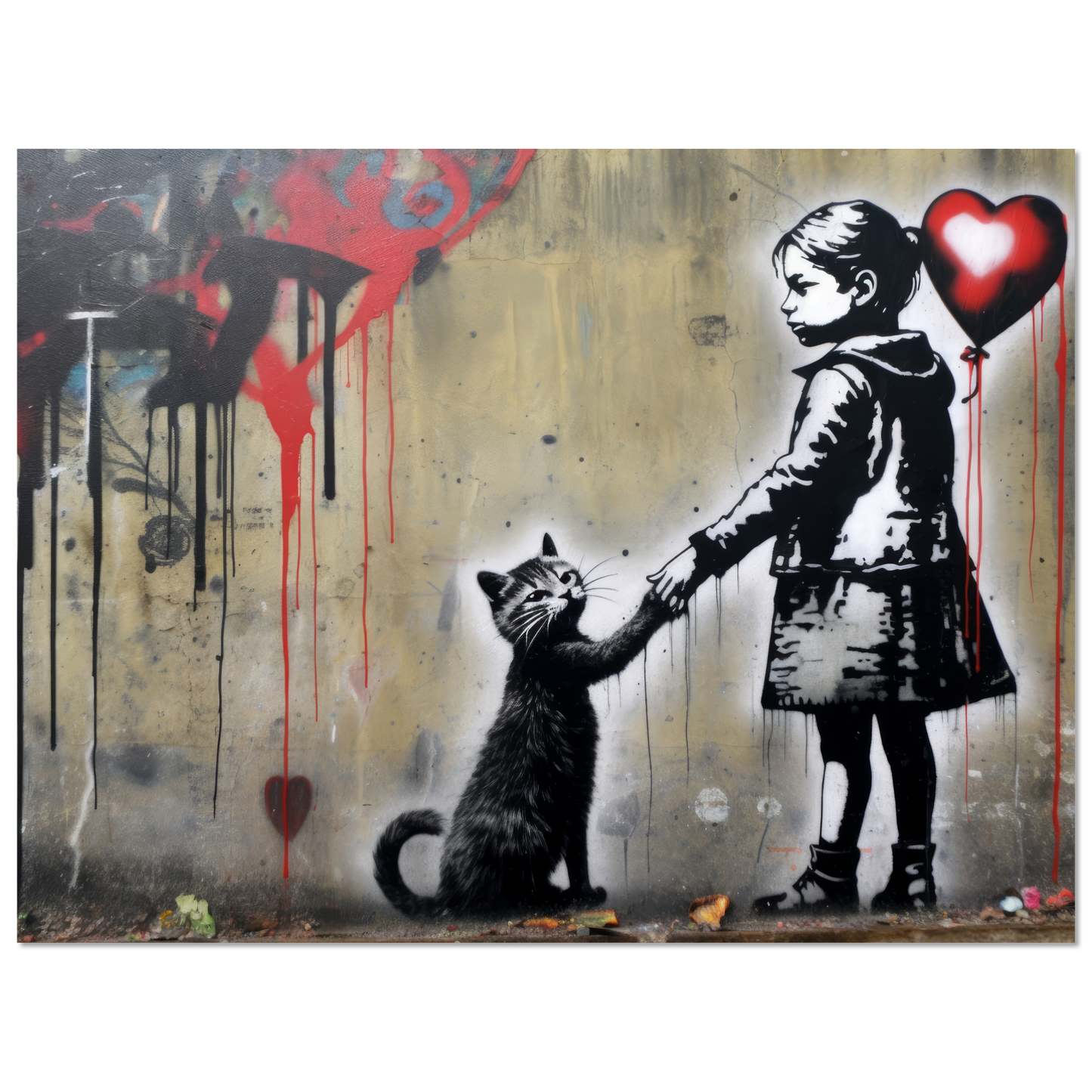 Kind mit Ballon und Katze - Banksy Street-Art Style (STREET01)