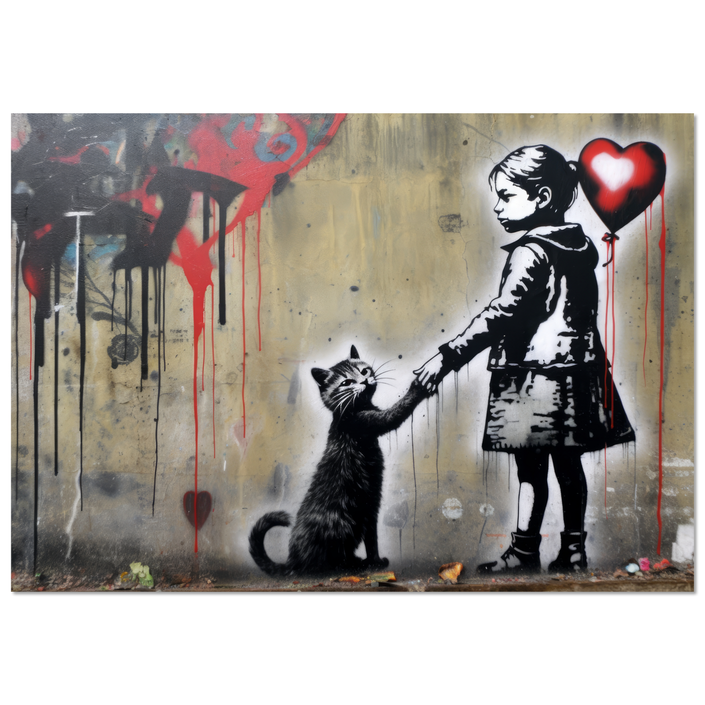 Kind mit Ballon und Katze - Banksy Street-Art Style (STREET01)