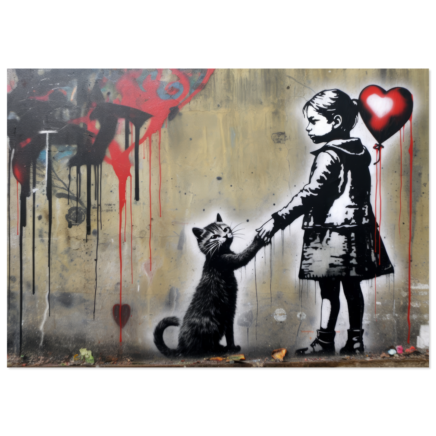 Kind mit Ballon und Katze - Banksy Street-Art Style (STREET01)