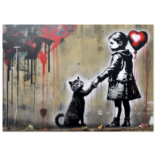 Kind mit Ballon und Katze - Banksy Street-Art Style (STREET01)