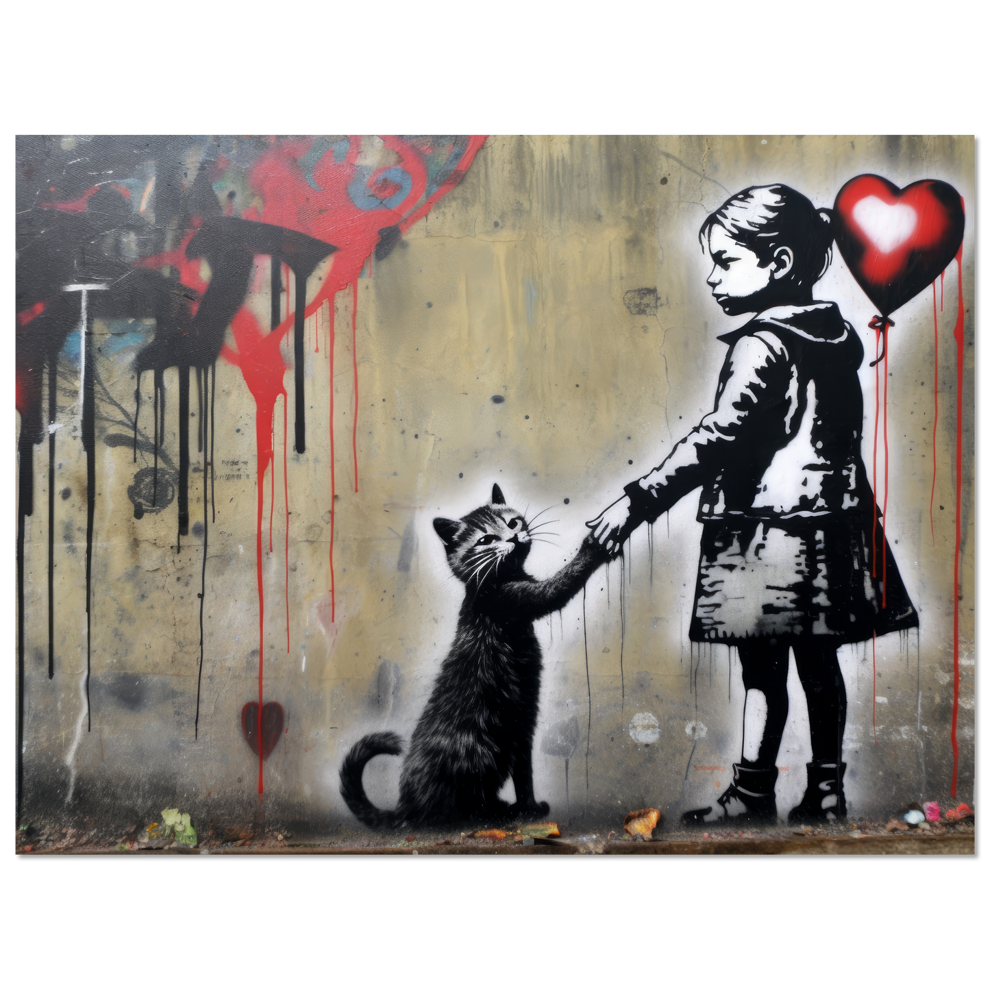 Kind mit Ballon und Katze - Banksy Street-Art Style (STREET01)