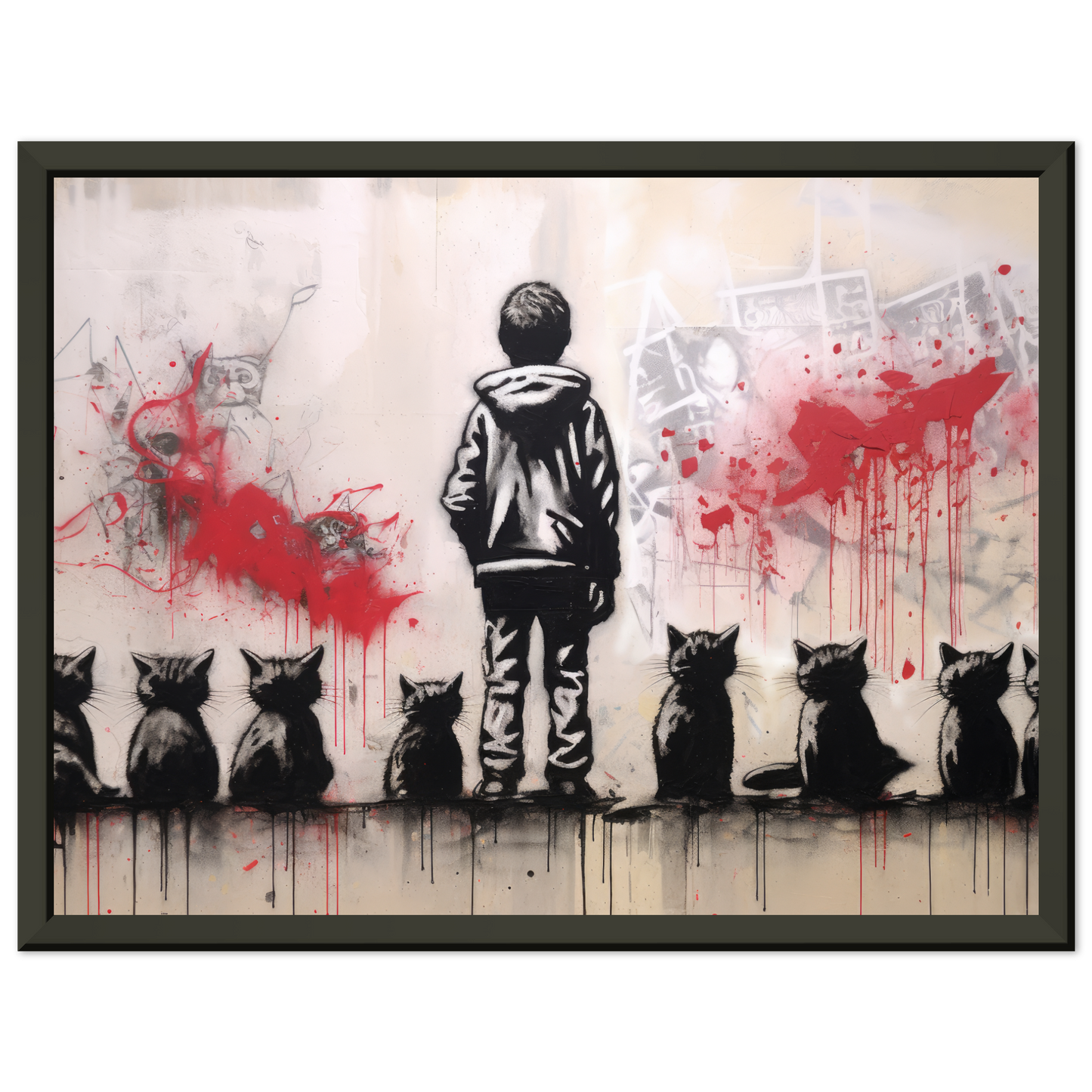 Child with cats - Banksy street art style (STREET19)