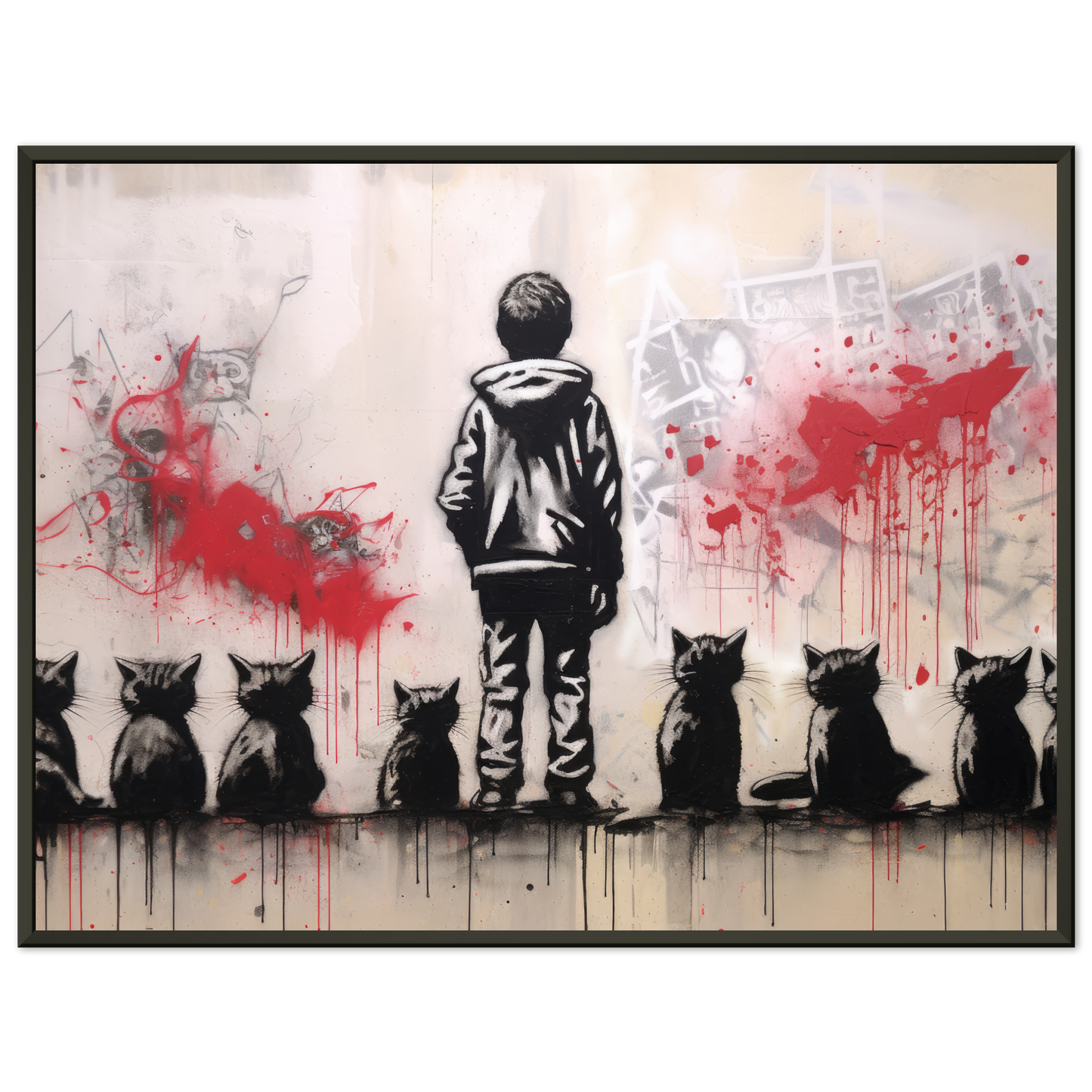 Child with cats - Banksy street art style (STREET19)