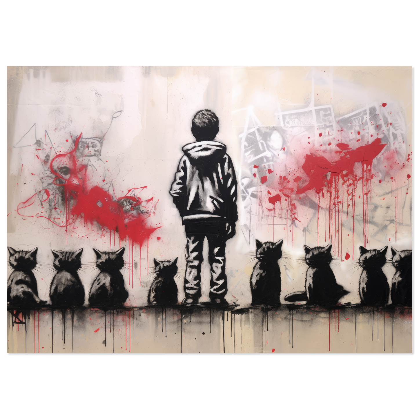 Child with cats - Banksy street art style (STREET19)
