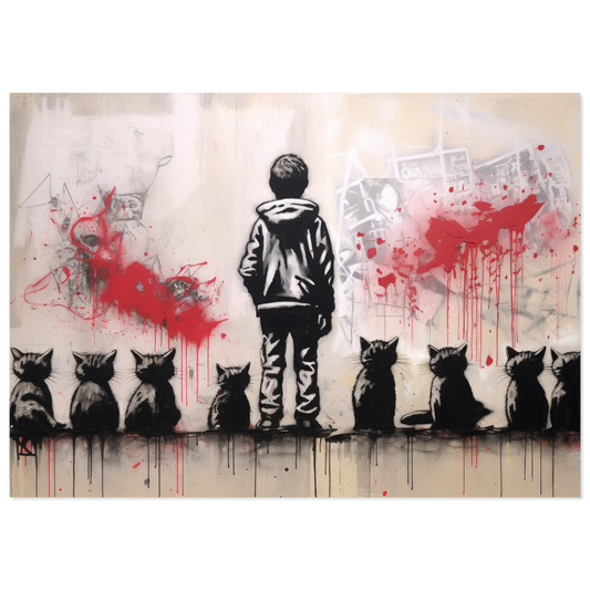 Kind mit Katzen - Banksy Street-Art Style (STREET19)