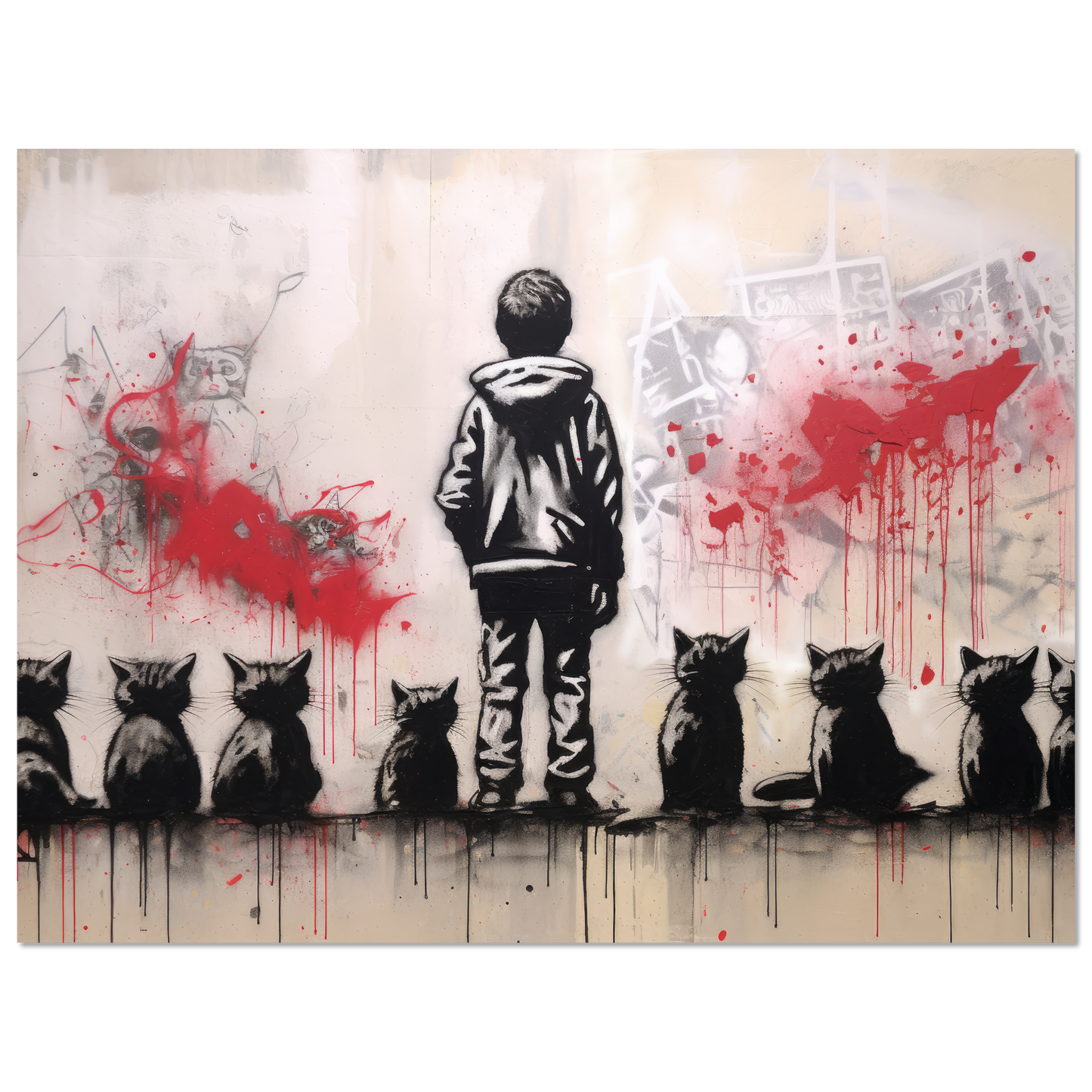 Child with cats - Banksy street art style (STREET19)